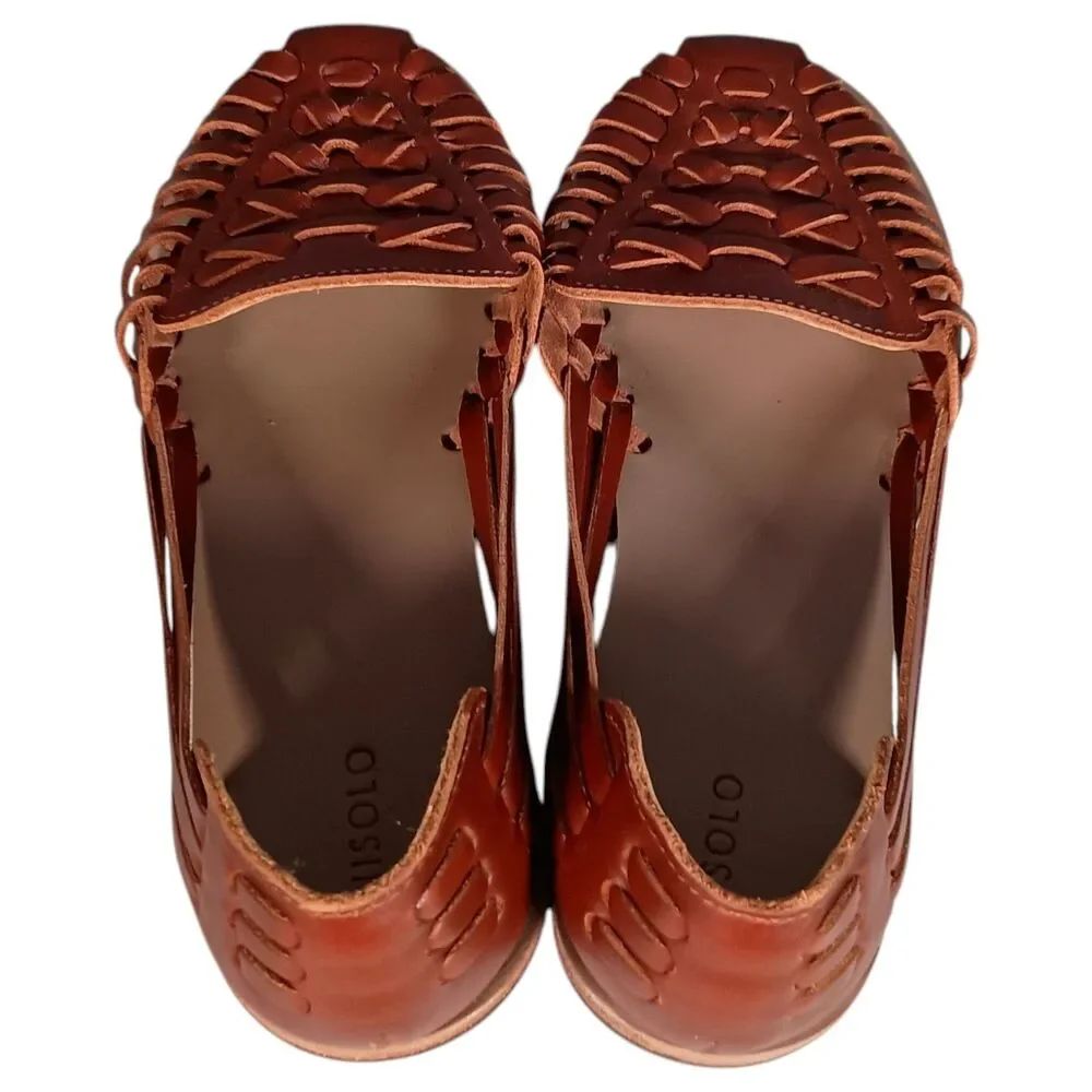 Nisolo Huarache Sandal Brandy Women's 8.5 Leather Flat Woven
